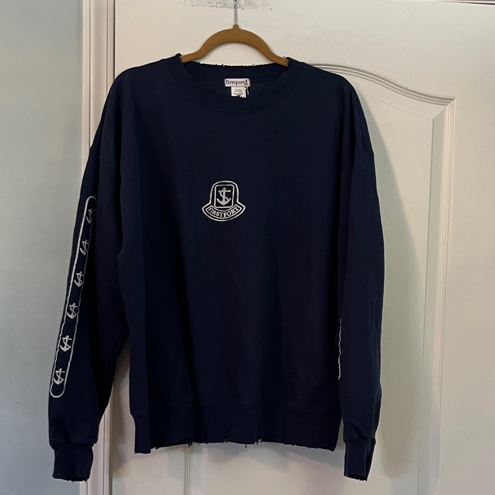 Firstport Navy Blue Anchor Distressed Sweatshirt Sz Large NWT